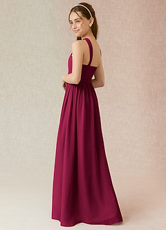 Azazie Jiya Junior Burgundy A-Line Pleated Chiffon Dress image3