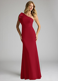 Azazie Rinna Bridesmaid Dresses Scarlet Mermaid One Shoulder Stretch Crepe Dress image3