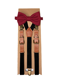 front Matching Matte Satin Pre-Tied Bow Tie & Suspenders Set