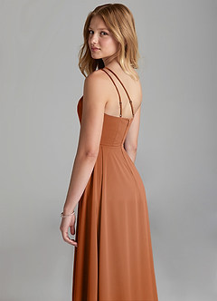 Azazie Maron Junior Copper A-Line Pleated Stretch Satin Dress image2