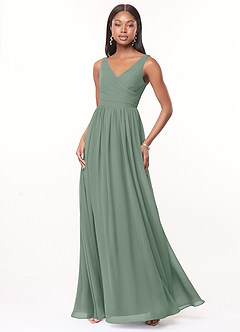 Azazie Keyla Bridesmaid Dresses Silver Sage A-Line V-Neck Pleated Chiffon Dress image4