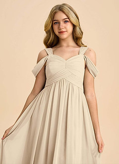 Azazie Lianne Junior Champagne A-Line Off the Shoulder Chiffon Dress image4