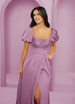 Barbie ♥ Azazie Bridesmaid Dresses Wisteria A-Line Ruched Stretch Satin Dress image5