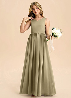 Azazie Hathaway Junior Moss Green A-Line Bow Chiffon Dress image5