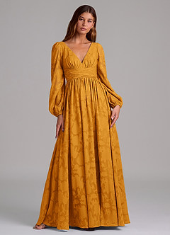 Azazie Norah Jurken voor bruidsmeisjes Jurk van Bloemen Burn-out met A-Lijn Lange mouw Boterbabbelaar image1