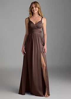 Azazie Chanel Final Sale Amethyst A-Line Pleated Stretch Satin Dress image5