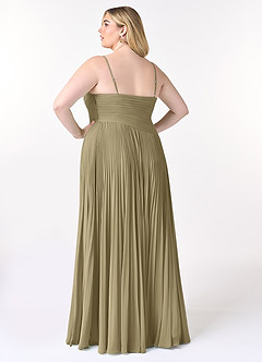Azazie Vini Vestidos de damas de honor Vestido de Musgo Verde de Gasa de Corte en A con Cuello en V Plisado image8