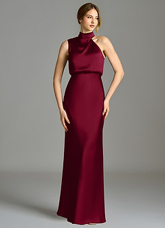 Azazie Brylie Abiti da Damigella Abito Sirena in Raso Elasticizzato Plissettato Borgogna image5