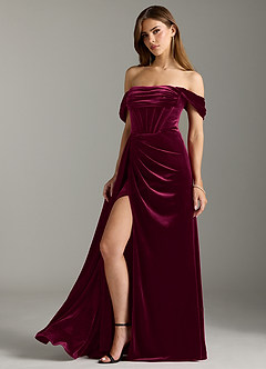 Azazie Amyra Vestidos de damas de honor Vestido de Cabernet de terciopelo de Corte Recto Convertible con Vestidos sin tirantes image7