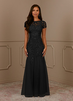 Azazie Laurie Mother of the Bride Dresses Black Mermaid Scoop Sequins Tulle Dress image2