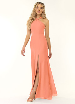 Azazie Rue Brautjungfernkleider A-Linie Halter Chiffon Kleid Sonnenuntergang image4