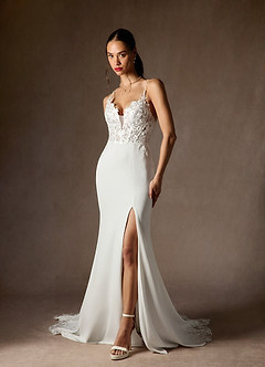 Azazie Annalize Wedding Dresses Diamond White Mermaid Lace Stretch Crepe Dress image5