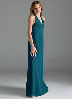 Azazie Tessie Junior Ink Blue A-Line Pleated Chiffon Dress image4