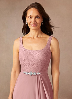 Azazie Ainsling Mother of the Bride Dresses Dusty Rose A-Line Square Neckline Lace Chiffon Dress image10