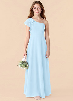 Azazie Arabella Junior Sky Blue A-Line Ruched Chiffon Dress image6