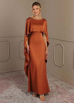 Azazie Eli Mother of the Bride Dresses Cinnamon Sheath Boatneck Stretch Satin Dress image1
