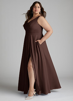 Azazie Karina Bridesmaid Dresses Ganache A-Line Pleated Chiffon Dress image7