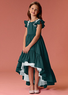 Barbie ♥ Azazie Flower Girl Dresses Pine A-Line Lace Stretch Satin Dress image3
