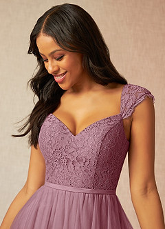 Azazie Luxi Bridesmaid Dresses Vintage Mauve A-Line Pleated Tulle Dress image4