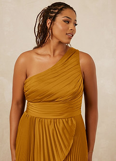 Christian Siriano Bridal for Azazie 1008 Bridesmaid Dresses Butterscotch A-Line One Shoulder Stretch Satin Dress image12