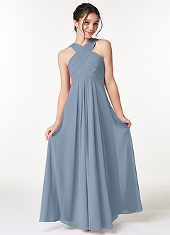 Azazie Kaleigh Junior A-Linie Plissee Chiffon Kleid Staubblau image4