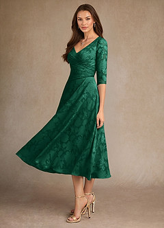 Azazie Durant vestidos de madre de la novia Vestido de Esmeralda de Devorado Floral de Corte en A con Plisado image1