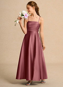 Azazie Pebbles Junior Formal Jurken voor bloemenmeisjes A-Lijn Jurk van Mat Satijn Geplooid Amethist image5