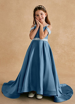 Azazie Jodi Abiti da Ragazza di Fiori Abito A-Line in Raso Opaco Bermuda image5