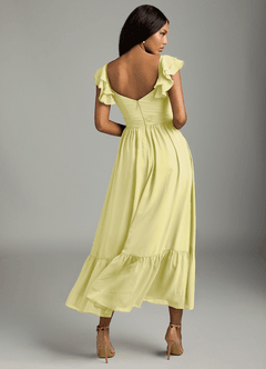 Azazie Anaya Bridesmaid Dresses Lemon Sorbet A-Line Pleated Chiffon Dress image5