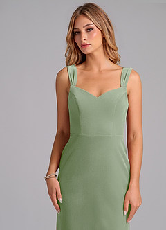 Azazie Denice Bridesmaid Dresses Dusty Sage Sheath Pleated Velvet Dress image6
