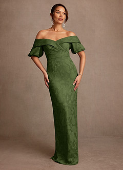 Azazie Golda Mother of the Bride Dresses Olive Sheath Off the Shoulder Floral Burnout Dress image1