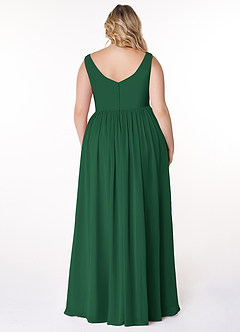Azazie Keyla Robes de demoiselle d'honneur Robe Trapèze en Mousseline de soie Col V plissé Vert Foncé image7