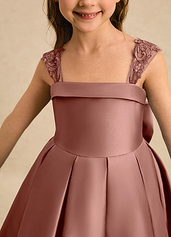 Azazie Genie Flower Girl Dresses Cedar Rose Ball-Gown Off the Shoulder Matte Satin Dress image4