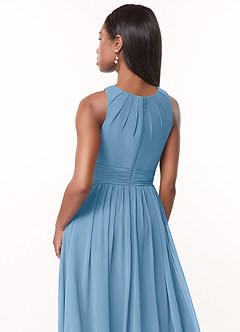 Azazie Harper Bridesmaid Dresses Steel Blue A-Line Pleated Chiffon Dress image4