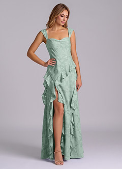 Azazie Sloane Brautjungfernkleider A-Linie Herzausschnitt Blumen-Burnout Kleid Agave image4
