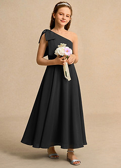 Azazie Guppy Girls Formal Flower Girl Dresses Black A-Line One Shoulder Chiffon Dress image1
