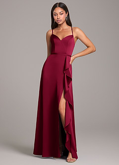 Azazie Naeem Robes de demoiselle d'honneur Robe Trapèze en Satin extensible Bourgogne image1