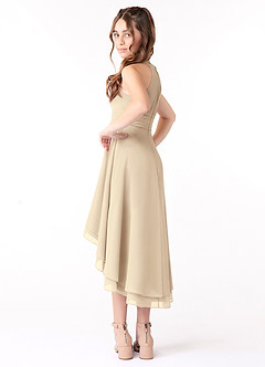 Azazie Linna Junior Champagne A-Line Pleated Chiffon Dress image2