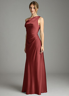Azazie Emerson Bridesmaid Dresses Terracotta Mermaid Off the Shoulder Stretch Satin Dress image4