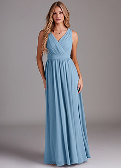 Azazie Kingsley Abiti da Damigella Abito A-Line in Chiffon Pizzo Blu Acciaio image1
