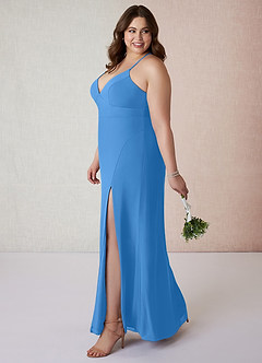 Azazie Becca Bridesmaid Dresses Blue Jay Sheath V-Neck Chiffon Dress image9