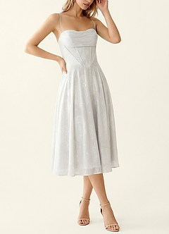 Verena White Alabaster Jacquard Midi A-line Graduation Dress image5