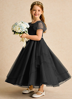 Azazie Duckie Abiti da Ragazza di Fiori Abito Principessa in Tulle Plissettato Nero image4