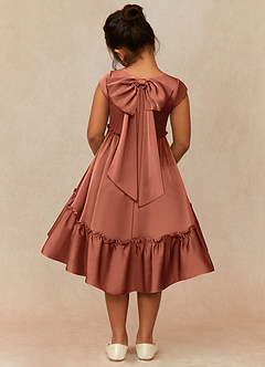 Azazie Lee Flower Girl Dresses Clay A-Line Bow Stretch Satin Dress image5