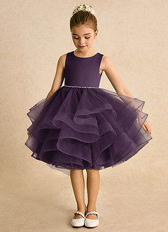Azazie Tinie Flower Girl Dresses Plum Ball-Gown Bow Tulle Dress image5