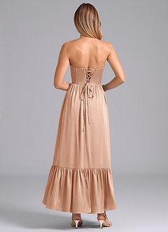 Azazie Leilana Bridesmaid Dresses Rose Gold A-Line Corset Stretch Satin Dress image2