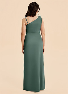 Azazie Remi Junior Sea Moss Sheath Side Slit Stretch Satin Dress image2