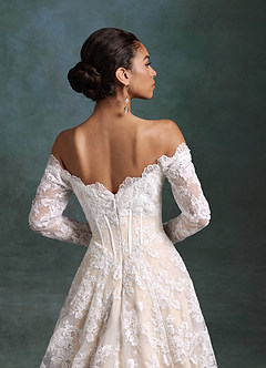 Azazie Skylar Robes de mariée Robe Trapèze en Dentelle Décolleté en cœur Diamant Blanc Champagne image6