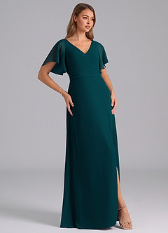 Azazie Ambrosia Robes de demoiselle d'honneur Robe Trapèze en Mousseline de soie Plissée Vert Pin image4