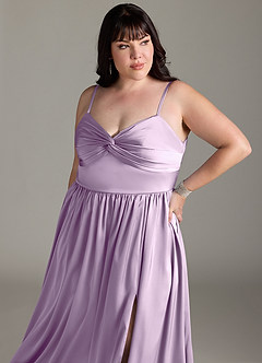 Azazie Zeya Bridesmaid Dresses Frosted Lilac A-Line Pleated Stretch Satin Dress image14